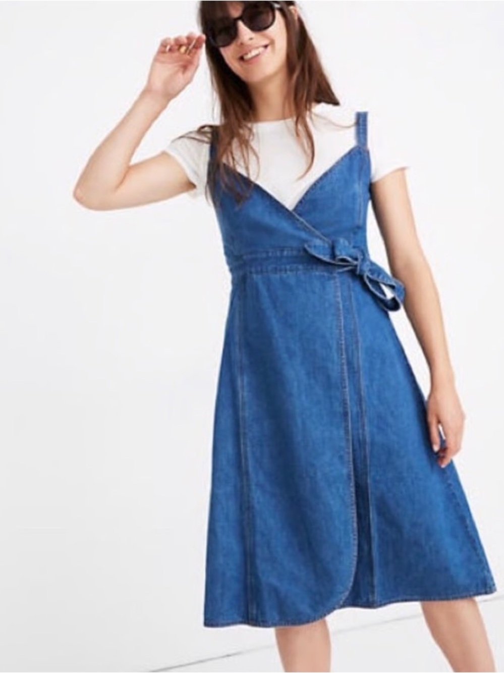 Madewell Denim Wrap Dress Size 00 Linen Blend Tie Waist Midi - Picture 3 of 6